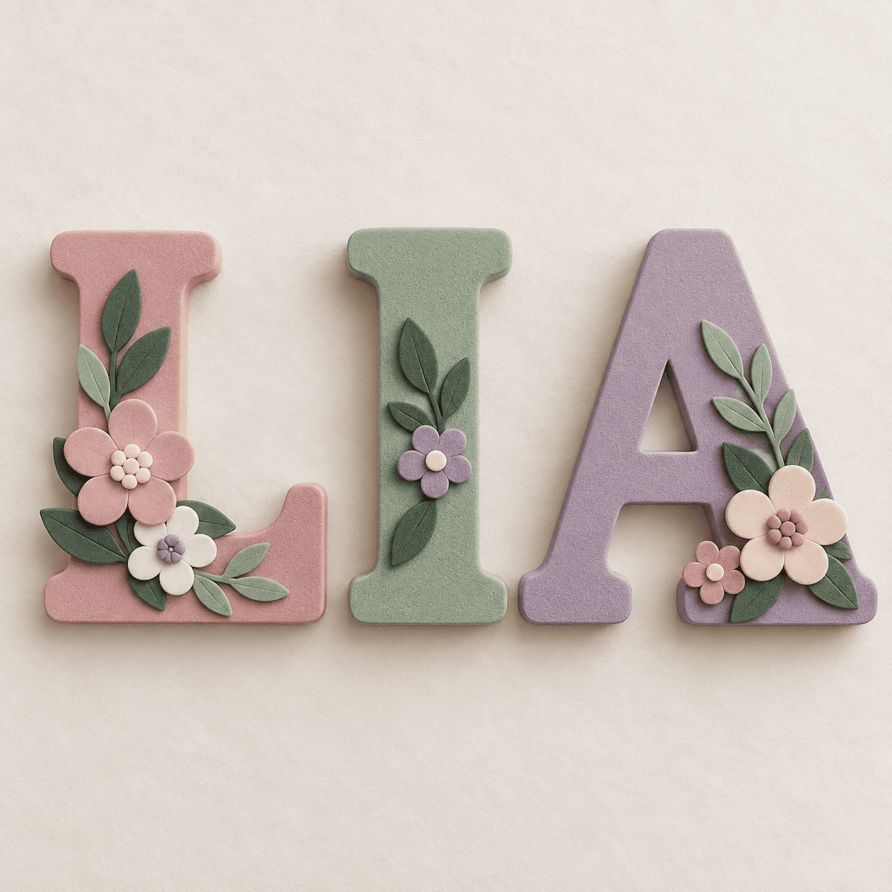 Nome personalizado LIA com flores e folhas em EVA