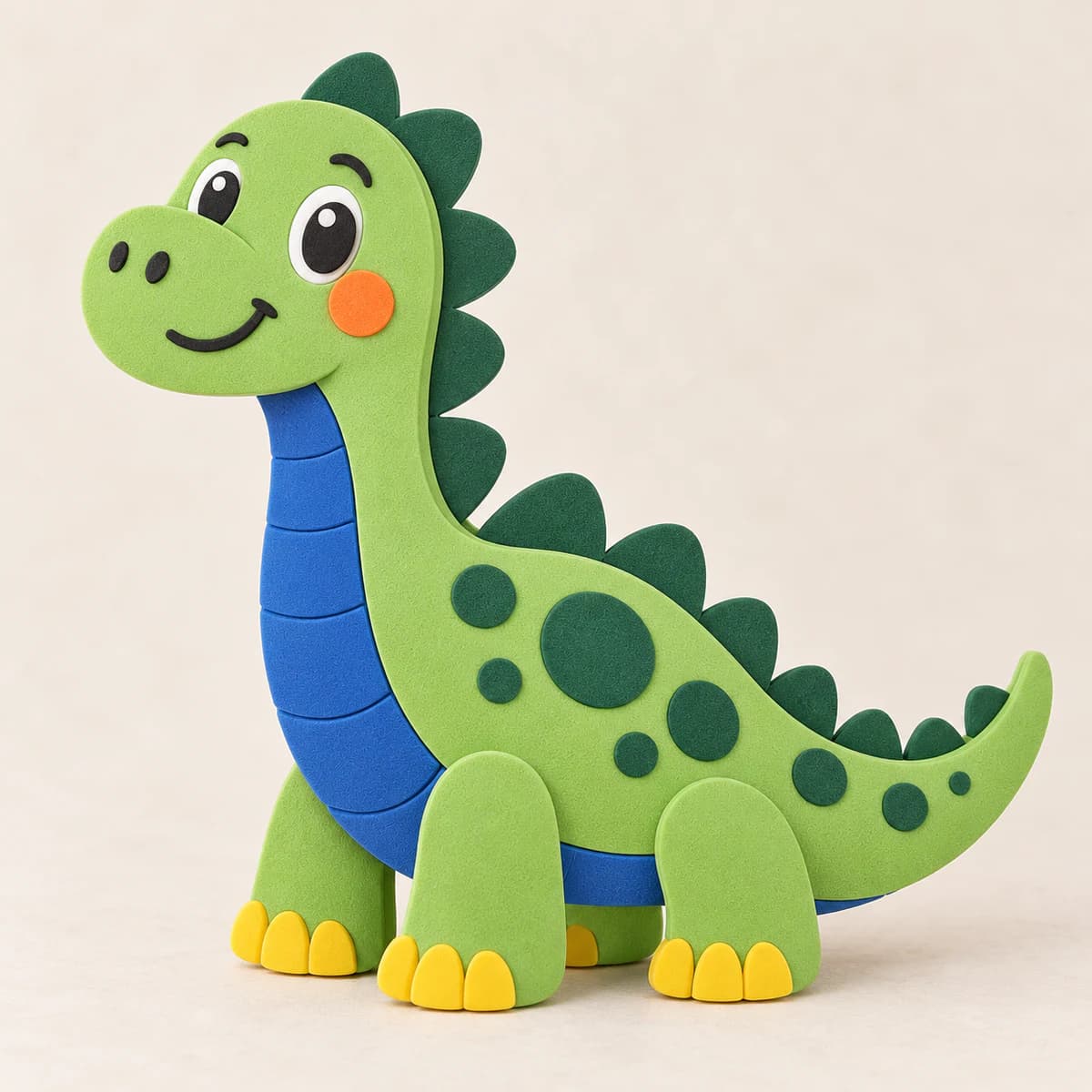 Dinossauro sorridente em camadas coloridas de EVA