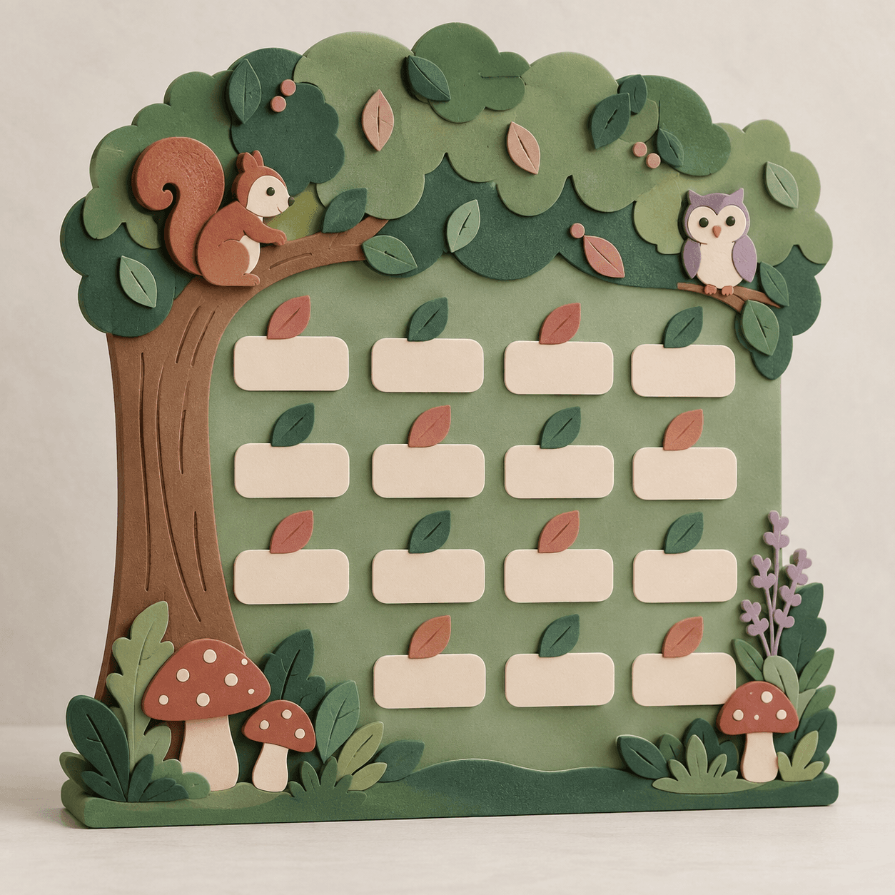 Painel de chamadinha em EVA inspirado no bosque